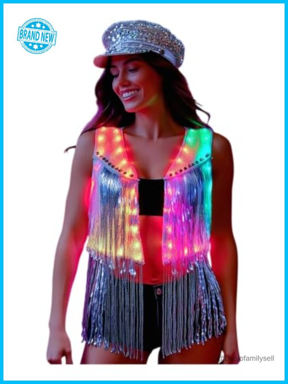 Sequin LED Light-Up Fringe Vest Sparkly Music Responsive Party Clubwear